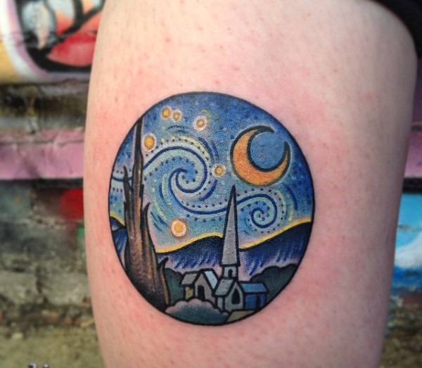 Vincentas van Goghas tatuiruotės „City Meets the Starry Night“