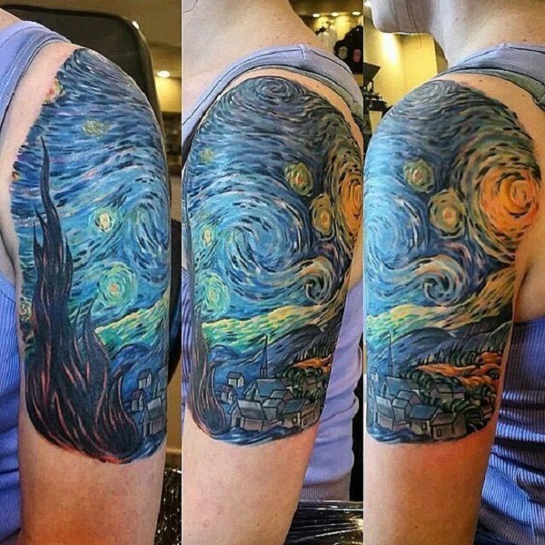 vincent van gogh tatuiruotės Žvaigždėta nakties viršutinė ranka