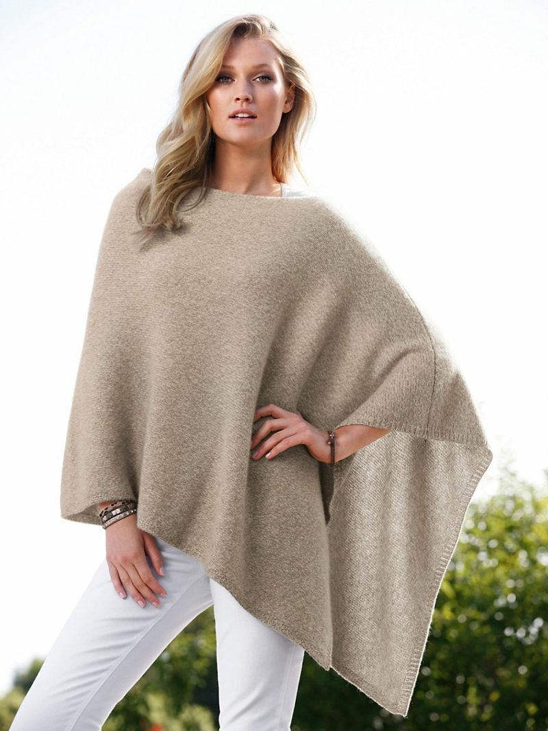 Poncho kvinner langt beige elegant utseende